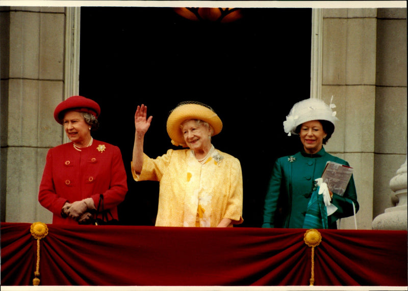 Queen Elizabeth II, Queen Elizabeth, Queen Mother, and Princess Anne. - Vintage Photograph