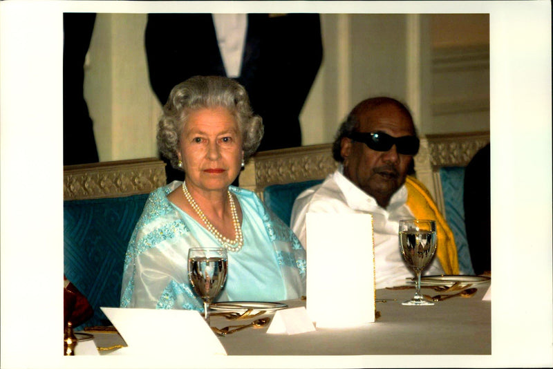 Portrait image of Queen Elizabeth II taken during a state visit in India. - Vintage Photograph