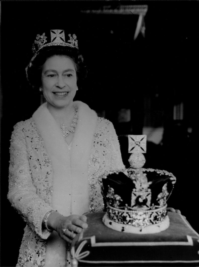 Queen Elizabeth II with &quot;Imperial State Crown&quot; - Vintage Photograph