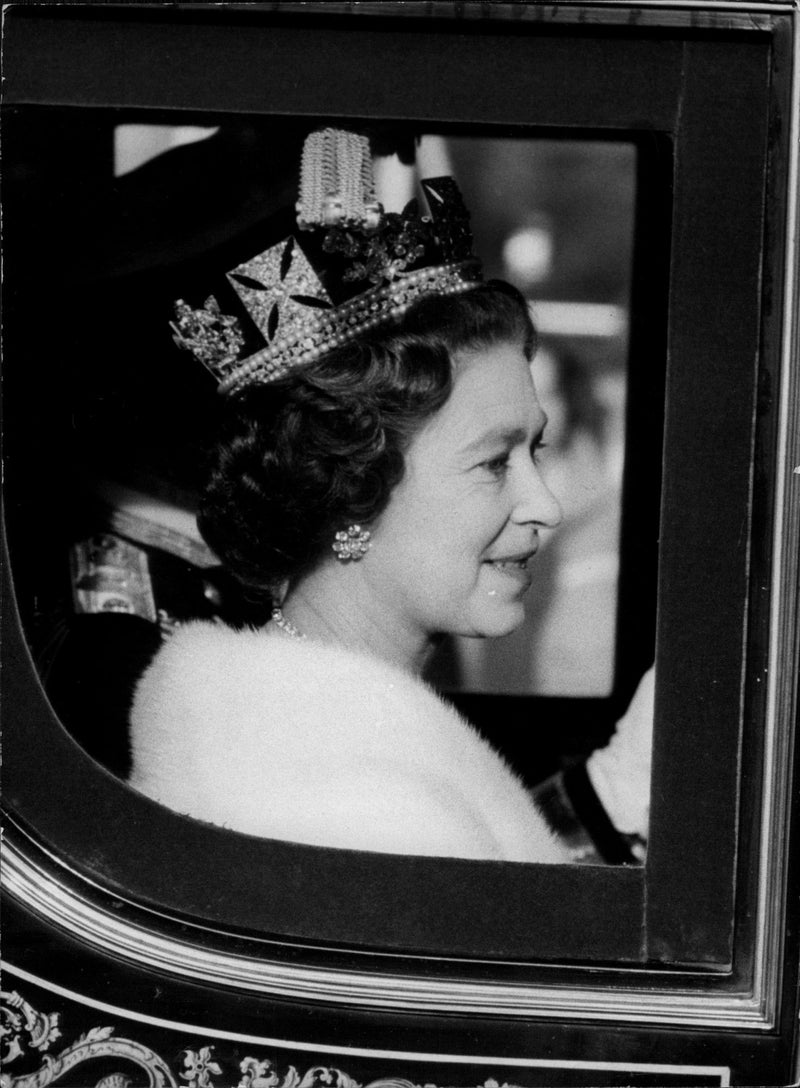 Queen Elizabeth II on the road to galley to the state opening of parliament - Vintage Photograph