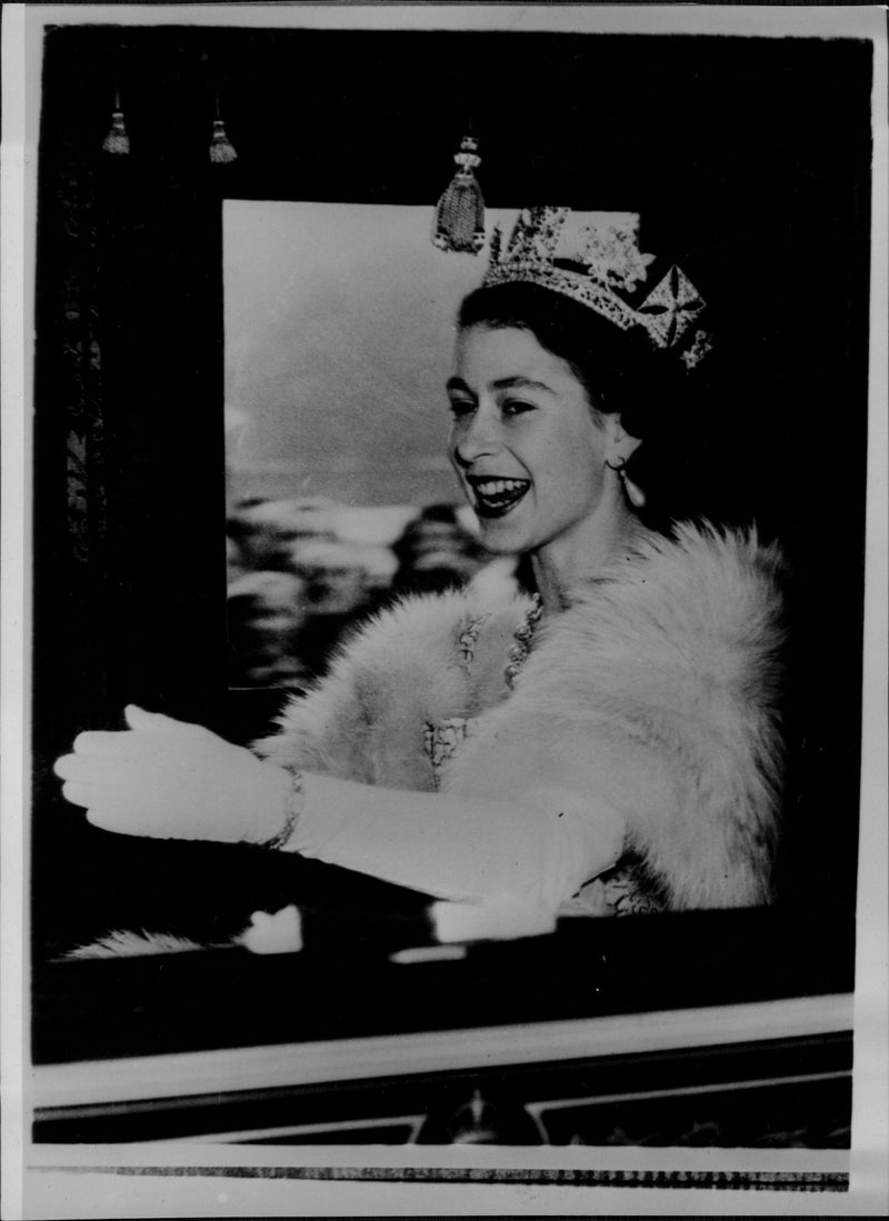 Queen Elizabeth II on the road to galley to the state opening of parliament - Vintage Photograph