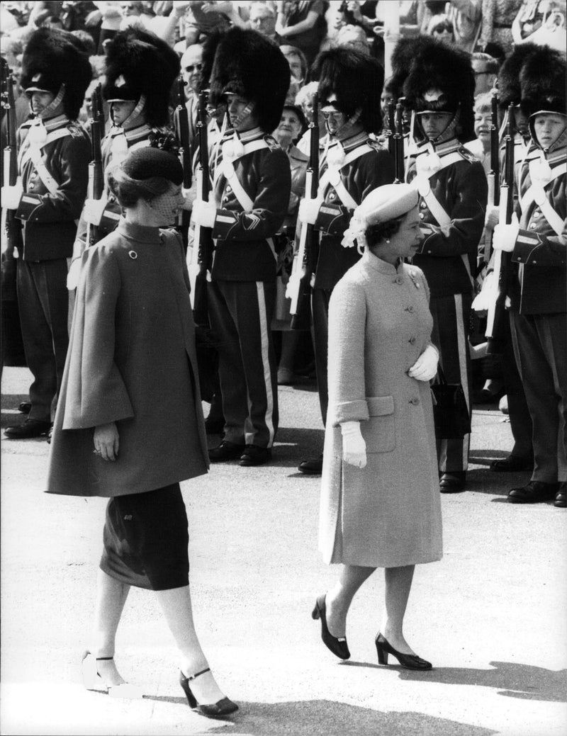 Queen Elizabeth II along with Queen Margrethe during the visit to Denmark - Vintage Photograph