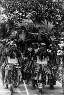Queen Elizabeth and Prince Philip received a royal welcome on arrival at Tuvalu and were buried at the waiting dignitaries - Vintage Photograph