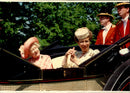 Queen Queen Queen Elizabeth and Princess Anne at the inauguration of the gallop races at Ascot. - Vintage Photograph