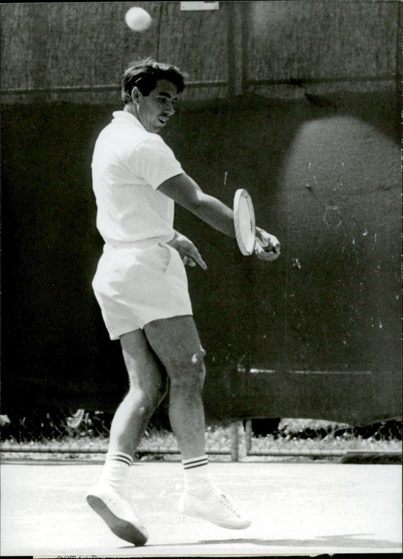 Action image of Manuel Santana taken in an unknown contest. - Vintage Photograph