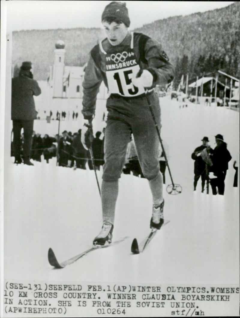 Soviet cross-country skater Claudia Boyarskikh during the Winter Olympics in Innsbruck in 1964 - Vintage Photograph