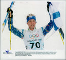 Mika MyllylÃ¤ from Finland took the gold in cross country skiing 30 km classical style. - Vintage Photograph