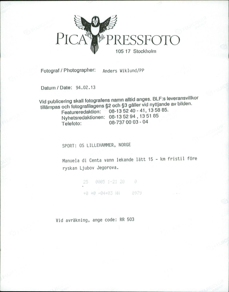 Manuela di Centa won 15 km before before Russia Ljubov Jegorova - Vintage Photograph