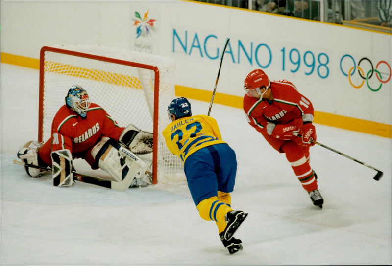 Sweden vs Belarus in the Olympic Games in 1998. - Vintage Photograph