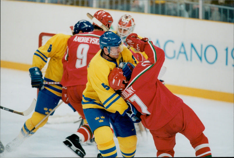 Sweden vs Belarus in the Olympic Games in 1998. - Vintage Photograph