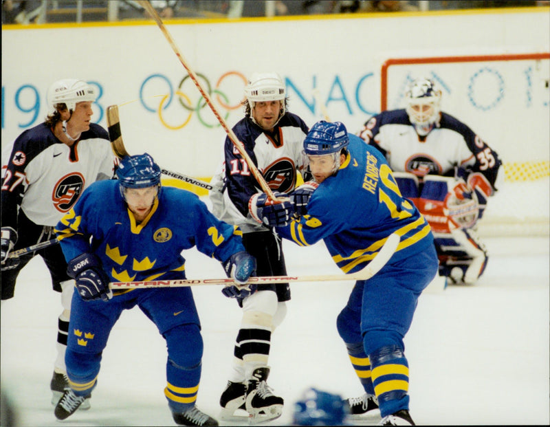 Sweden meets the United States during the 1998 Olympics. - Vintage Photograph