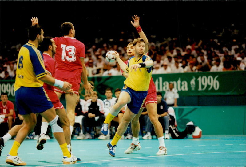 OS Handball Finals Between Sweden and Croatia 26-27 - Vintage Photograph