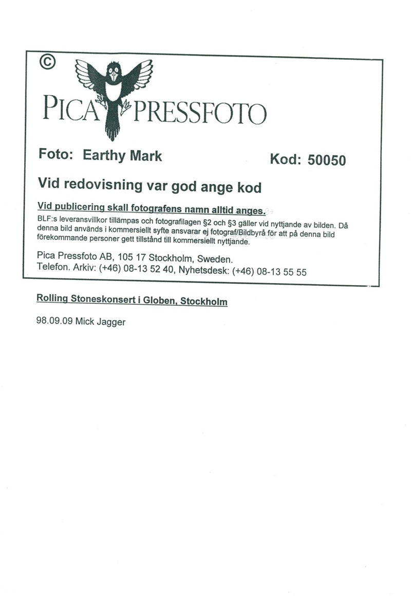 Rolling Stoneskonsert i Globen Stockholm - Vintage Photograph