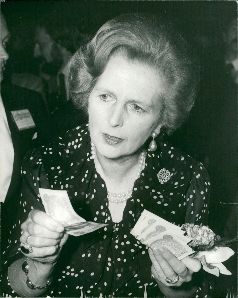 Margaret Thatcher at one of the Tombola stalls at the Conservative Party Conference in Brighton - Vintage Photograph