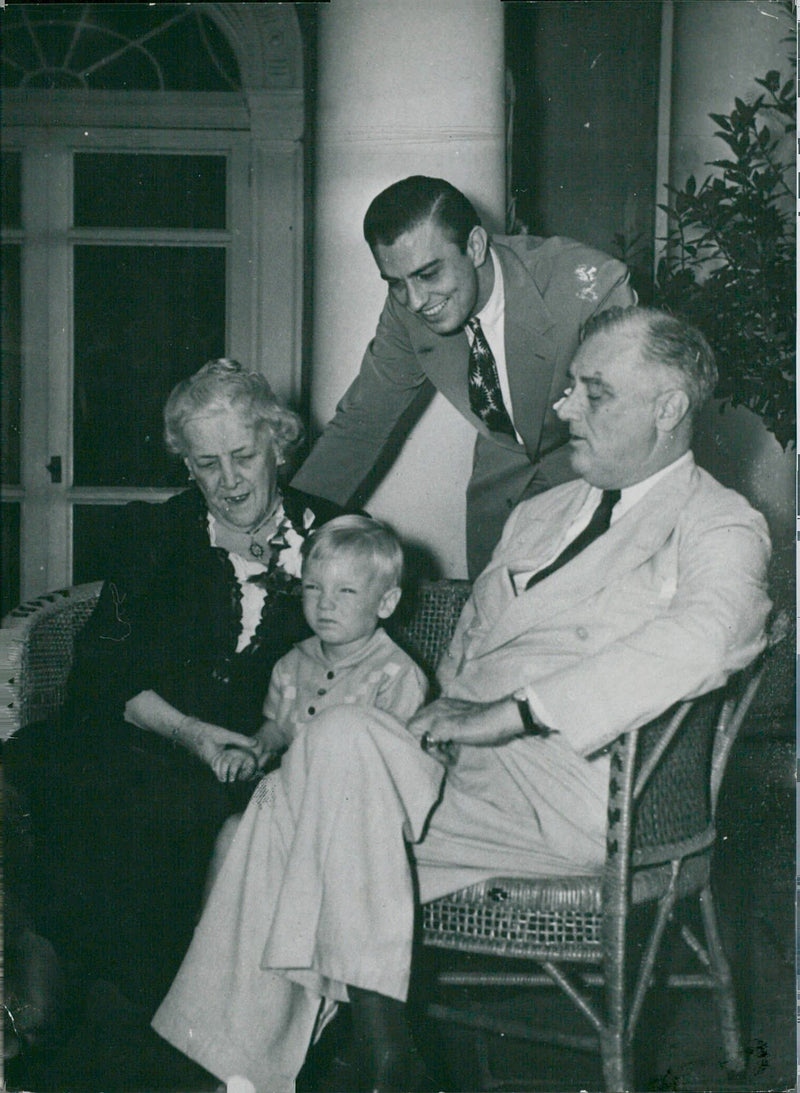 Sara Delano Roosevelt, Franklin D Roosevelt, Son Franklin D. Roosevelt Jr. And grandson Franklin D. Roosevelt. - 13 April 1945 - Vintage Photograph