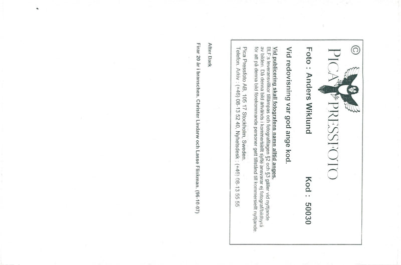 Christer Lindarw and Lasse Flinckman celebrate 20 years in the music industry - Vintage Photograph