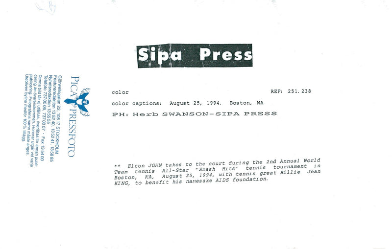 Elton John plays tennis at &quot;Smash Hits&quot; with Billie Jean King - Vintage Photograph