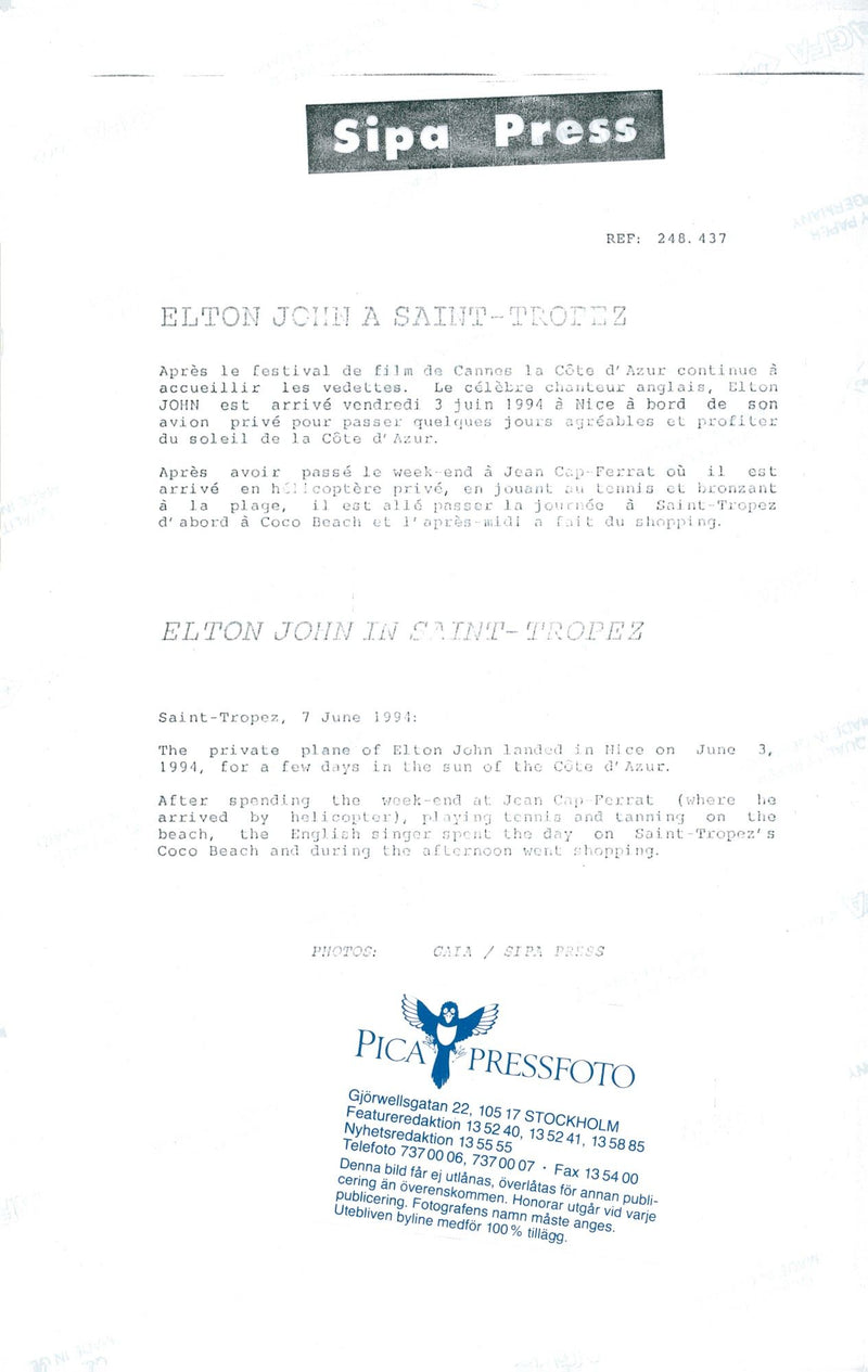 Elton John with a friend at Coco Beach in Saint Tropez - Vintage Photograph