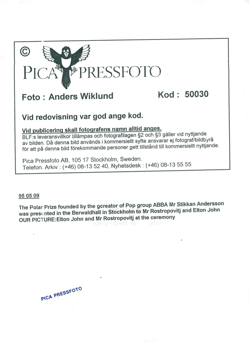 Polar Priest Days Mstislav Rostropovitj and Elton John - Vintage Photograph