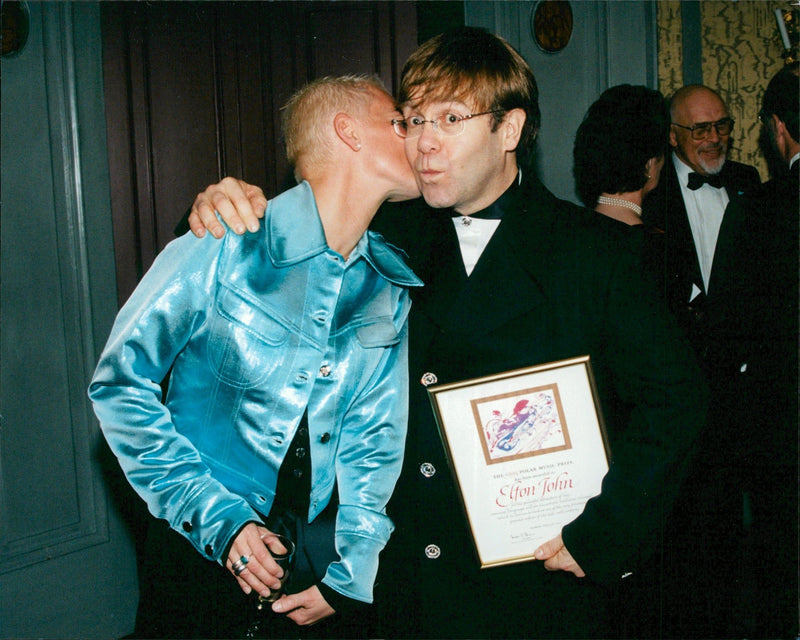 Roxettes Marie Fredriksson with Polar Prize winner Elton John at the Polar Prism Dinner - Vintage Photograph