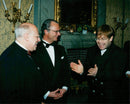 King Carl XVI Gustaf flanked by the two Polar Prize winners Mstislav Rostropovitj and Elton John at the Berwald Hall - Vintage Photograph