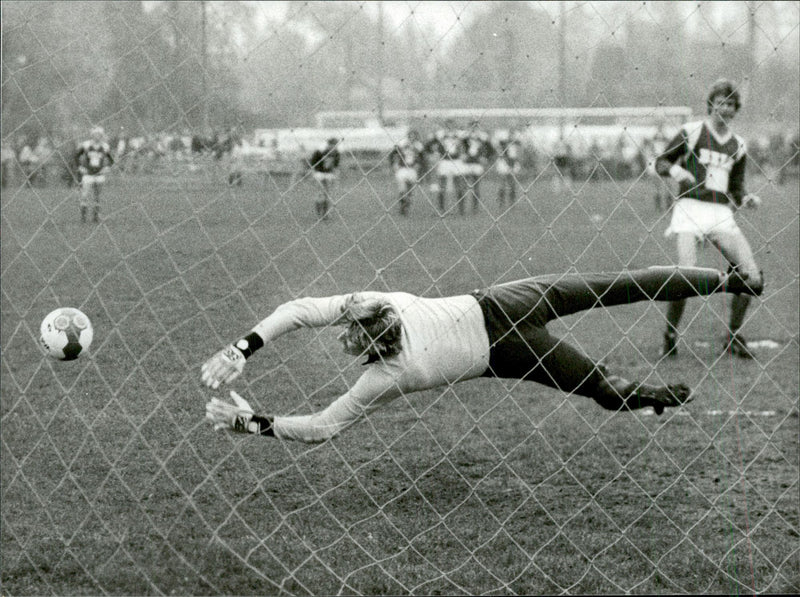 DjurgÃ¥rd goalkeeper BjÃ¶rn Alkeby throws himself down after a football - Vintage Photograph