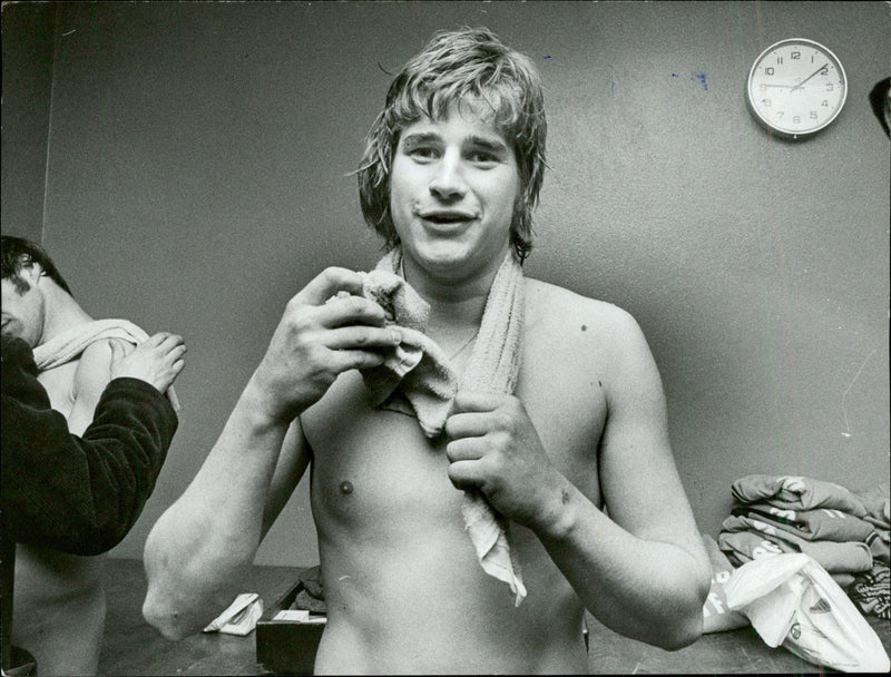 DjurgÃ¥rdens goalkeeper BjÃ¶rn Alkeby in the dressing room - Vintage Photograph