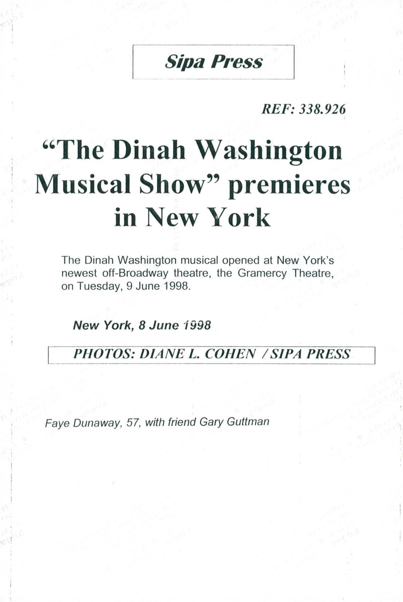 Faye Dunaway along with Gary Guttman during the premiere of Dinah Washingtons musical. - Vintage Photograph