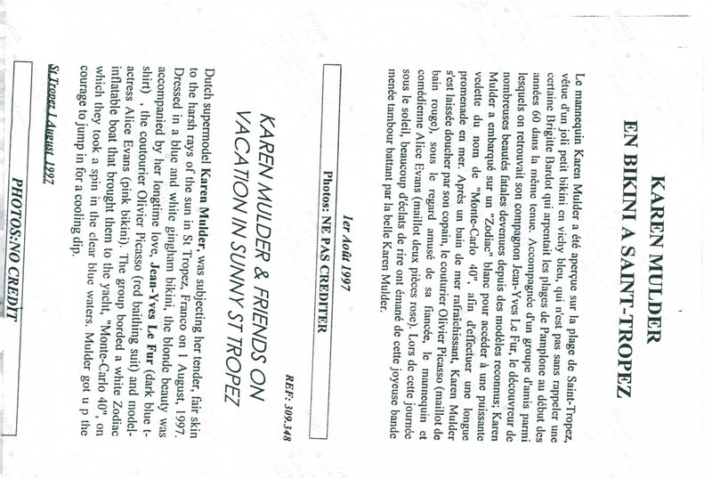 Supermodel Karen Mulder with boyfriend Jean Yves Le Fur vacations - Vintage Photograph