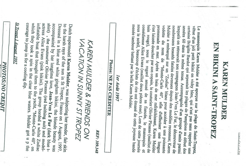 The supermodel Karen Mulder sits with her boyfriend Jean Yves Le Fur - Vintage Photograph