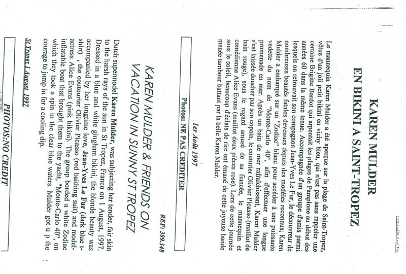 The supermodel Karen Mulder sits with her boyfriend Jean Yves Le Fur - Vintage Photograph