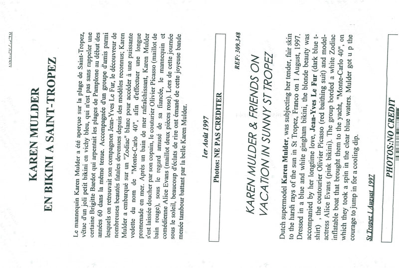 The supermodel Karen Mulder sits with her boyfriend Jean Yves Le Fur - Vintage Photograph