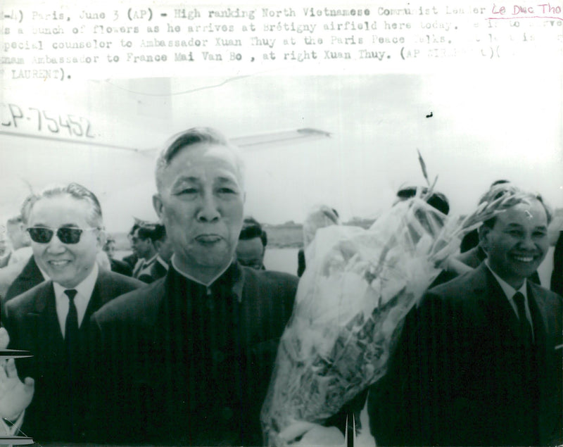 Le Duc Tho, Vietnamese politician, arrives in Paris for negotiations with Henry Kissinger - Vintage Photograph