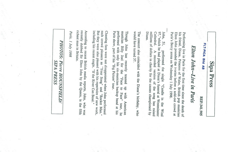 Elton John appears in Paris - Vintage Photograph