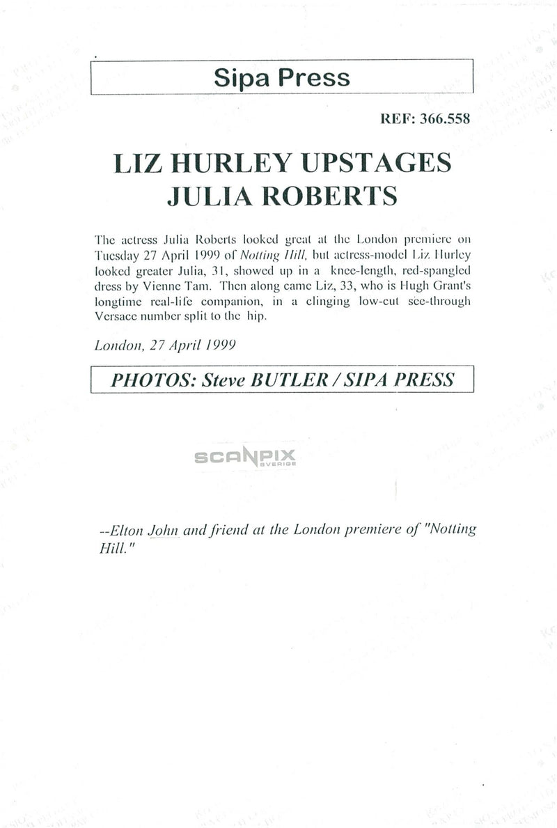 Elton John arrives together with David Furnish to the premiere of &quot;Notting Hill&quot; - Vintage Photograph