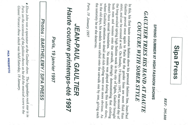 Elton John in the audience at the Jean-Paul Gaultier view in Paris - Vintage Photograph