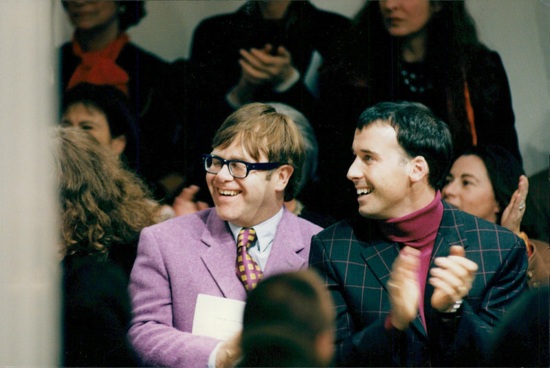 Elton John in the audience at the Jean-Paul Gaultier view in Paris - Vintage Photograph