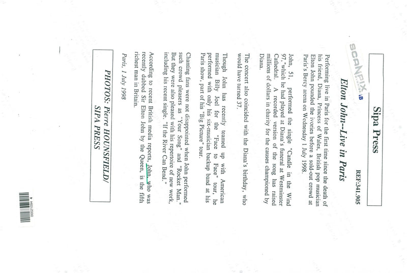 Elton John appears in Paris - Vintage Photograph