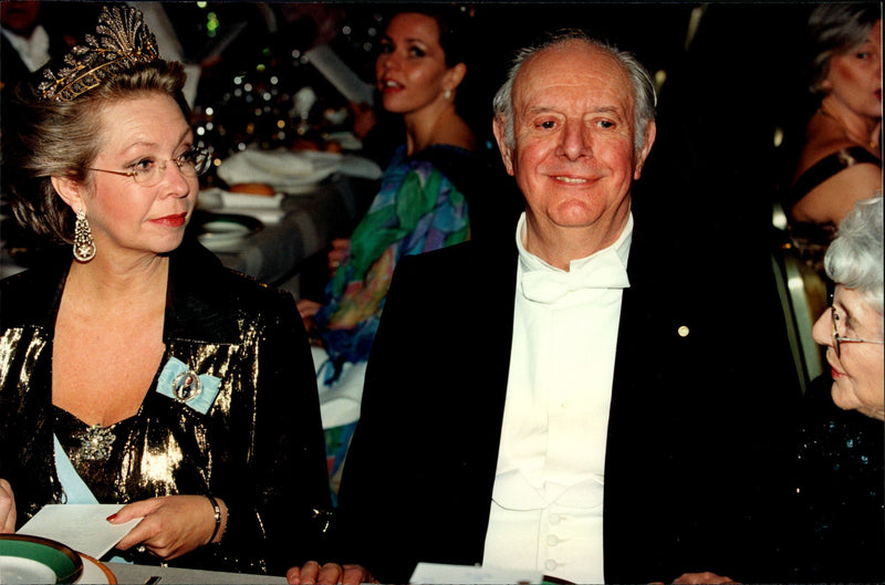 Princess Christina in concert with literary prize winner Dario Fo (Italy) during the gala dinner - Vintage Photograph