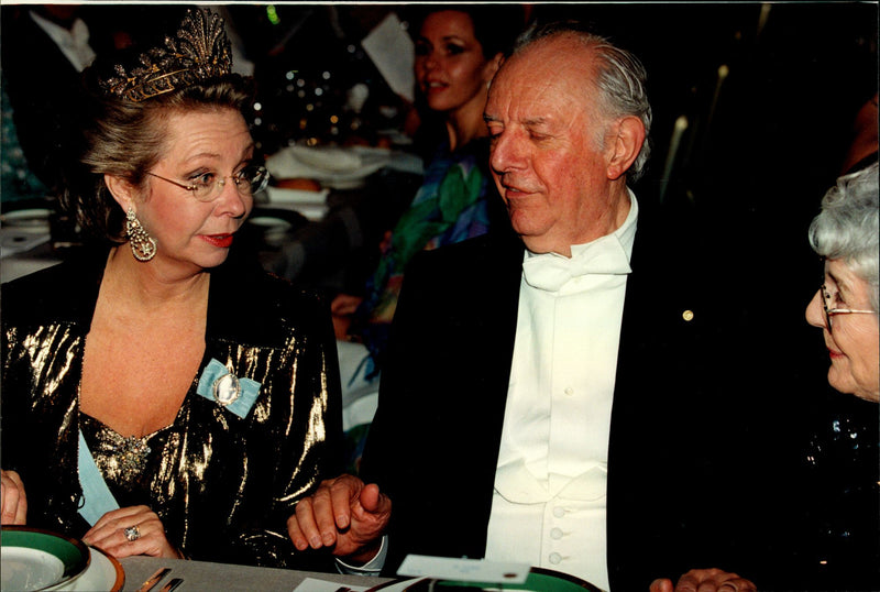 Princess Christina in concert with literary prize winner Dario Fo (Italy) during the gala dinner - Vintage Photograph