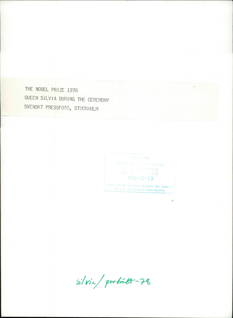 Queen Silvia at the Nobel Prize ceremony in the Concert Hall - Vintage Photograph