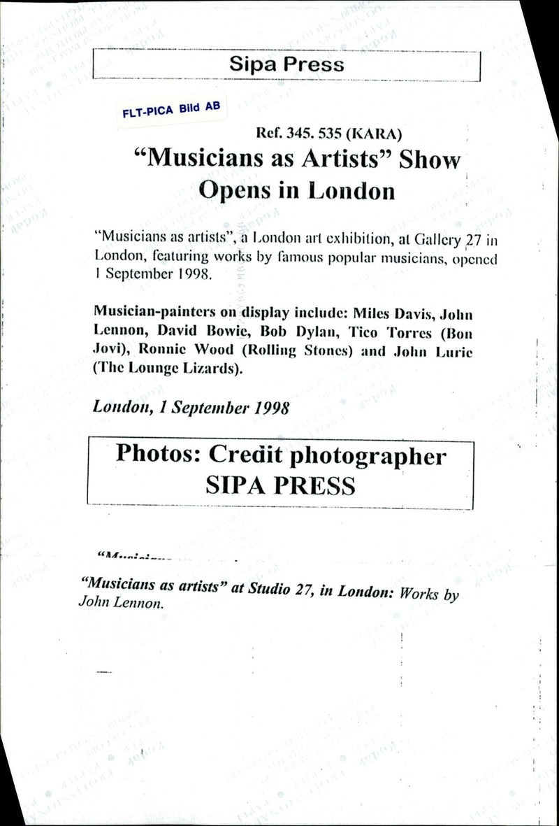 Brittisk musiker John Lennon, en av grundarna till musikgruppen The Beatles. "Musicians as Artists". - Vintage Photograph