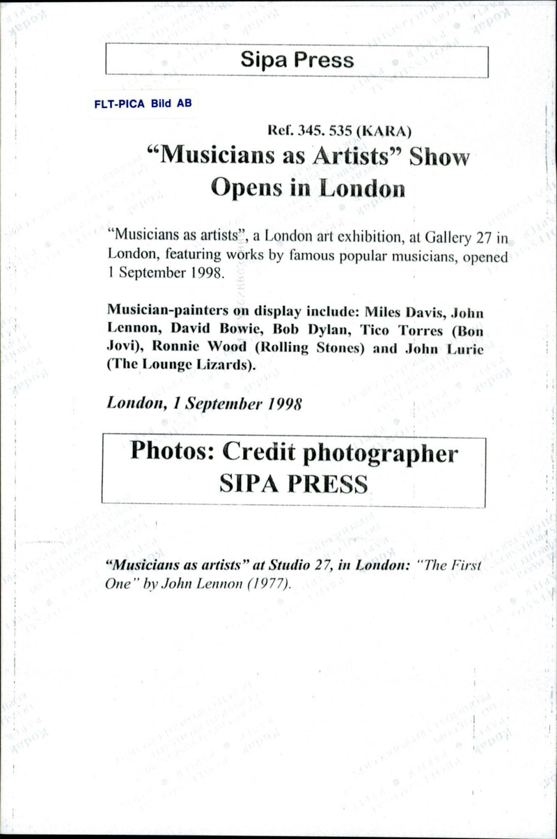 Brittisk musiker John Lennon, en av grundarna till musikgruppen The Beatles. "Musicians as Artists". - Vintage Photograph