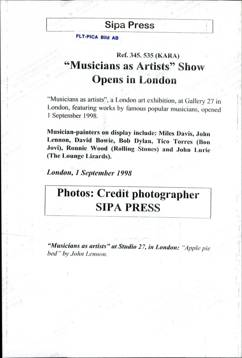 Brittisk musiker John Lennon, en av grundarna till musikgruppen The Beatles. "Musicians as Artists". - Vintage Photograph