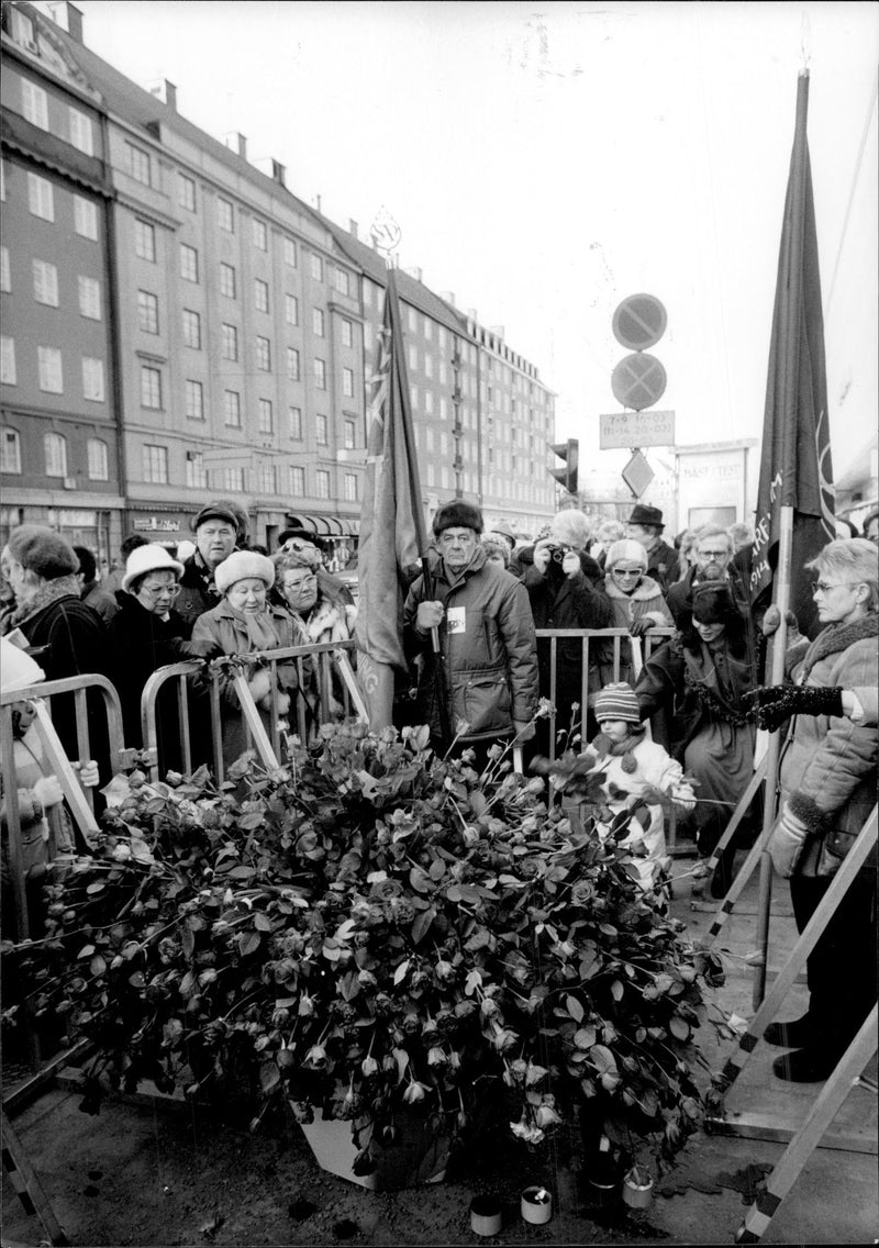 Great crowd at Sveavägen during the 1st anniversary of the Palm Murder. - Vintage Photograph