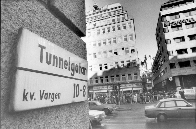 Palme murder. Tunnelgatan, which is proposed to be converted to Olof Palmes street - Vintage Photograph