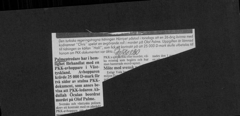 Turkish-Turkish newspaper HÃ¼rriyet claims that a 26-year-old woman with the code &quot;Chris&quot; played a crucial role in the murder of Olof Palme - Vintage Photograph