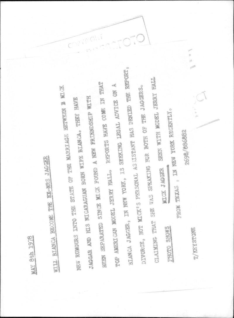 Mick Jagger with the photo model Jerry Hall - Vintage Photograph