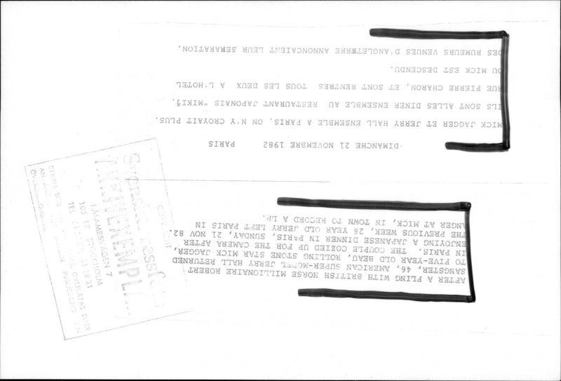 Mick Jagger and the model Jerry Hall after a Japanese dinner in Paris - Vintage Photograph