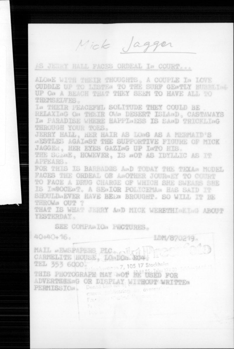 Jerry Hall och Mick Jagger - Vintage Photograph